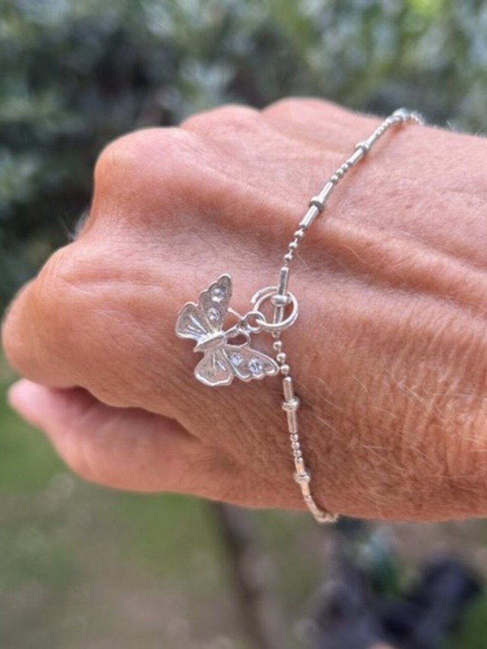 925 SILVER “FAS Italy” Bar & Ball Bead BUTTERFLY Charm BRACELET